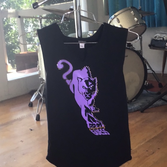 Guess Black Sleeveless Panther Studded Print - Picture 1 of 5